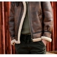 thumbnail image 5 of New Fashion Male Motorcylist Biker Coat Vintage Style Men's Natural Genuine Leather Jacket Real Sheepskin Shearling Thick Wool Liner Brown Plus Size for Weight Over 100kgs,58,Brown, 5 of 8