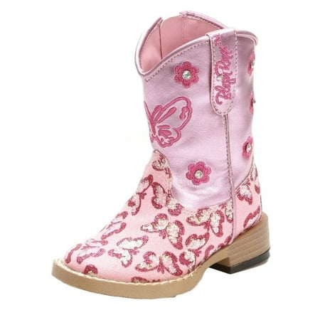 Blazin Roxx 4411030-08 Toddler Girls Pecos Glitter Zipper Cowgirl Boot Square Toe, Pink - Size - 8