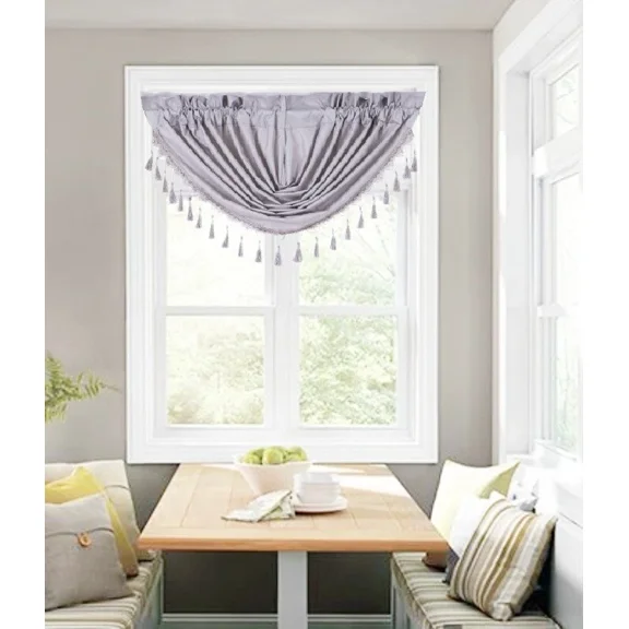 (RS8) 1-Piece Beaded Blackout Waterfall Valance Ideal for Restaurants, Brunch Spots & Home Décor (48"x38")