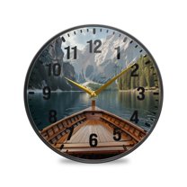 Yayeee Wall Clock Battery Operated 9.5" Silent Non-Ticking for Living Room, Wooden Boat