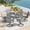 Grey Fabric-Grey Table, variant on DIFY 7PCS Patio Dining Furniture Set, 50" Round Slatted Table and 6 Swivel Textilene Chairs