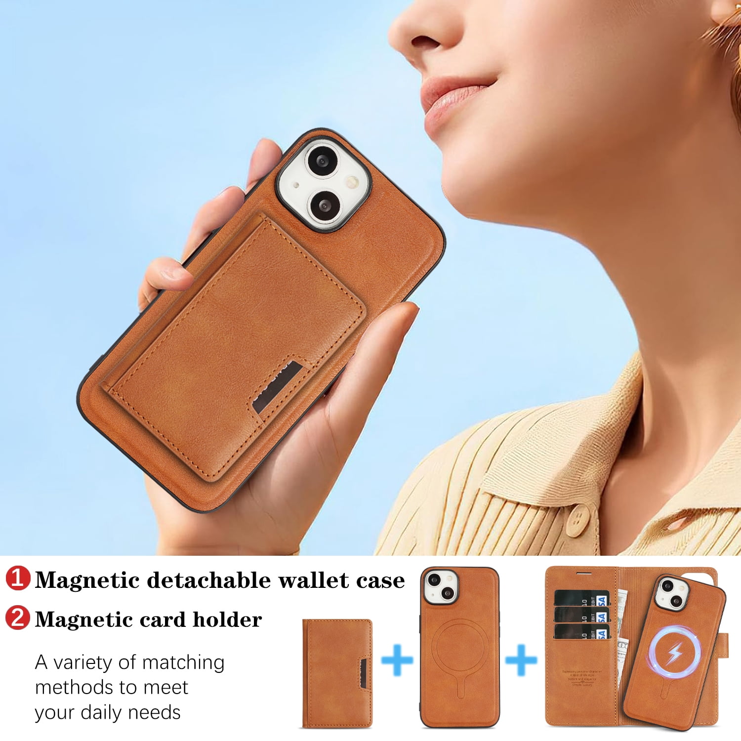 Dteck for iPhone 15 Case Detachable Wallet Case with Card Holder, 3 in 1 PU Leather Flip Folio with RFID Blocking Stand Shockproof Phone Cover,Brown