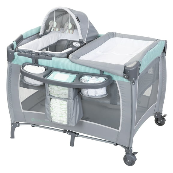 Baby Trend Lil Snooze Deluxe III Nursery Center Playard with Portable Bassinet, Cozy Mint