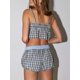 thumbnail image 4 of Lucakuins Conjunto de pijamas para mujer, 2 piezas, ropa de descanso, camisolas a cuadros, camisetas sin mangas recortadas y pantalones cortos con cordón, trajes de dormir Lucakuins moda, 4 of 8