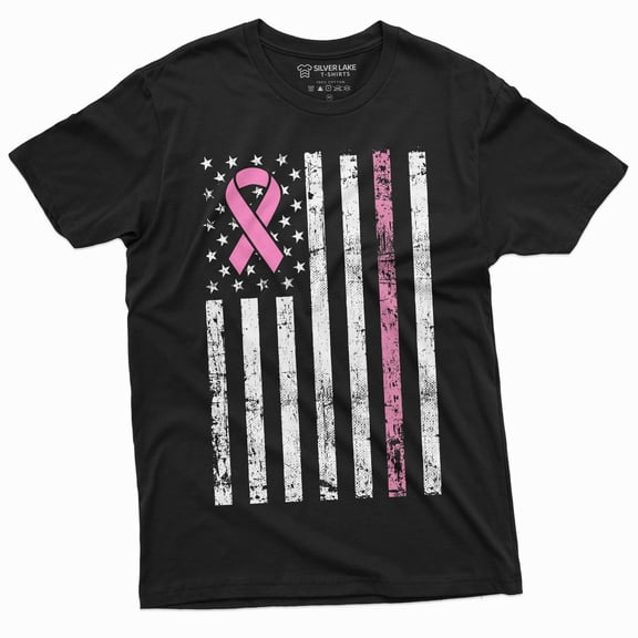 Usa Flag Cancer Awareness Ribbon T-Shirt Mens Womens Unisex T-Shirt