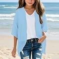 thumbnail image 2 of MIXUE Girls Tops & T-Shirts Tween Summer Solid Color Long Sleeve Open Front Cardigan Fashion Casual Tee Shirts Streetwear,Blue,11-12 Years, 2 of 4