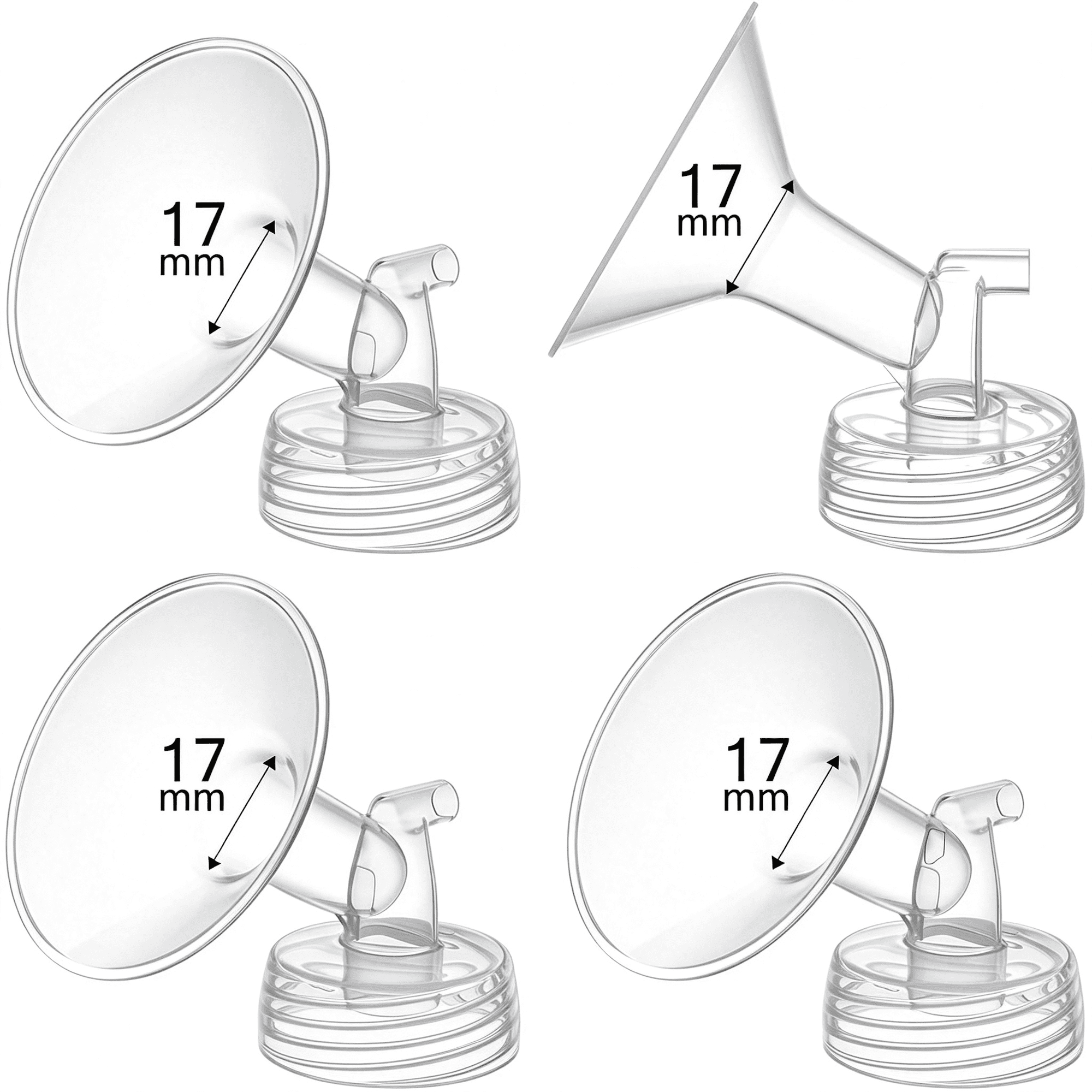 XIRQI 4PCS 17mm Breast Pump Flanges,Compatible with S1/S2/9Plus/Synergy Gold,Motif Luna,Wide-Mouth Bottle Fit,Wide-Mouth Bottle Fit Multi-Model Compatible breast pump flanges,Breast Pump