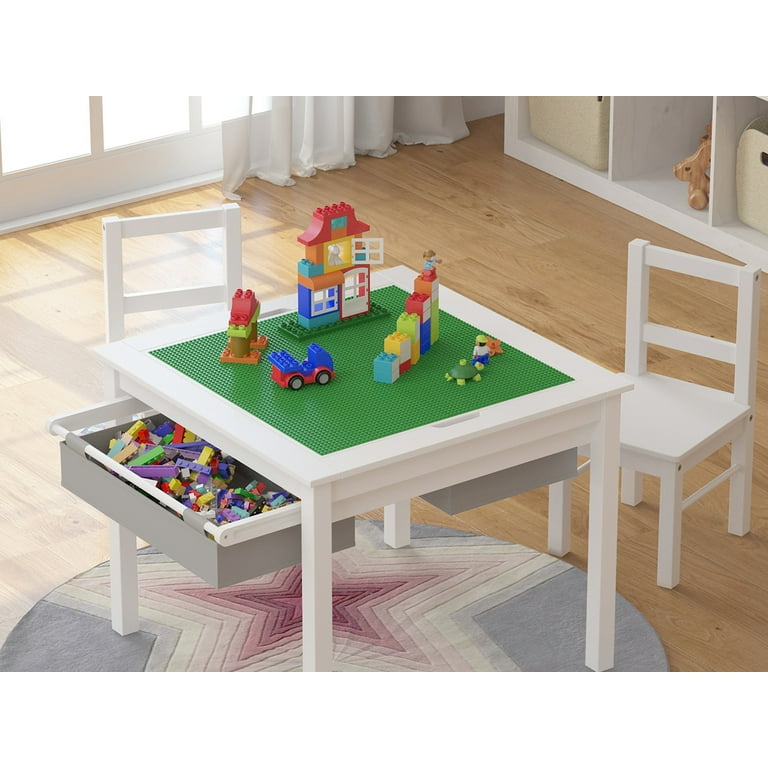 UTEX Wooden 2 In Kids Play Table and 2 Chairs Set with Storage Drawers and Built in Broad, White - Walmart.com