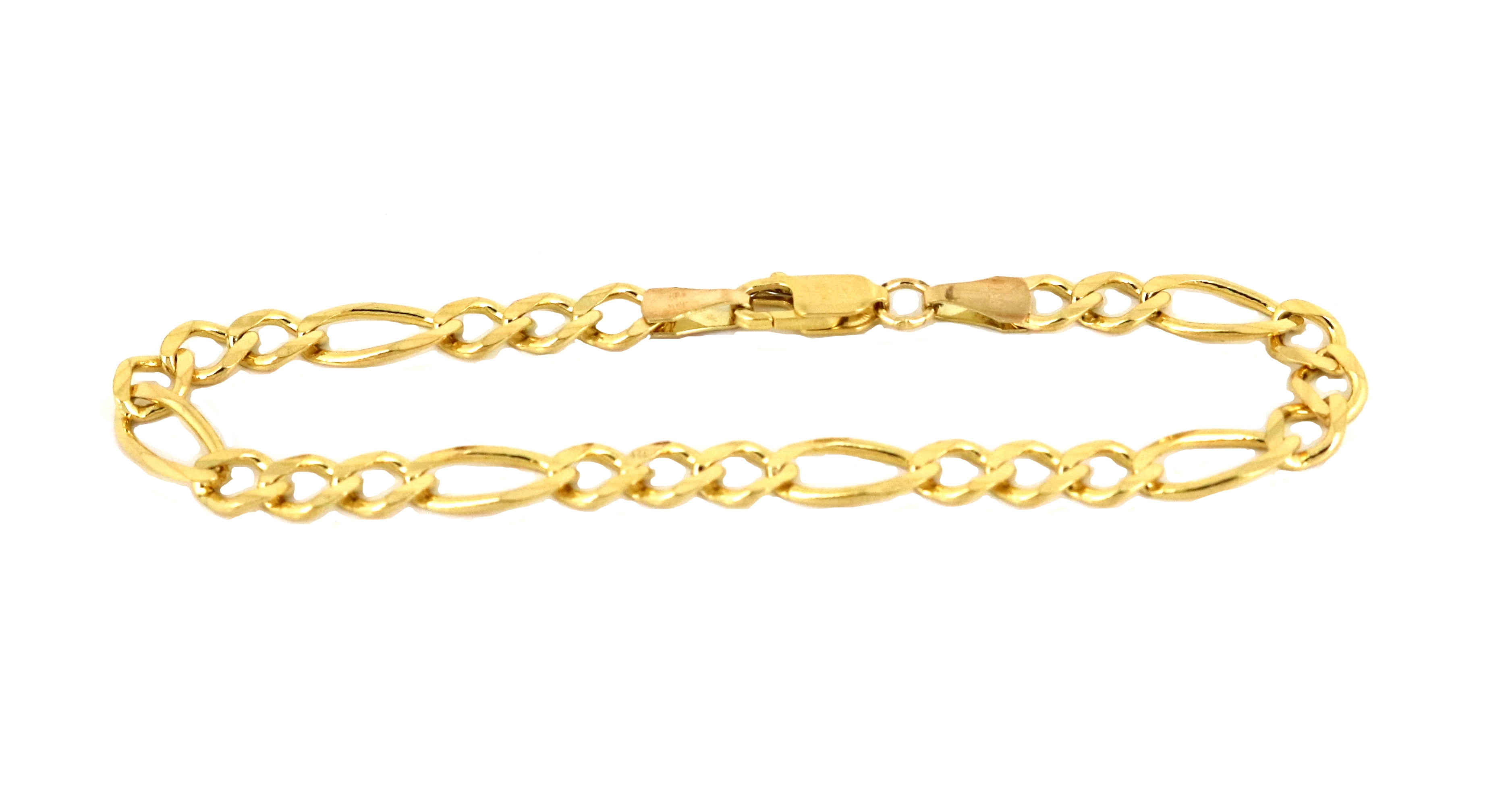 Real 10k Yellow Gold Hollow Figaro Bracelet 2.5mm, 7" to 10" (9")