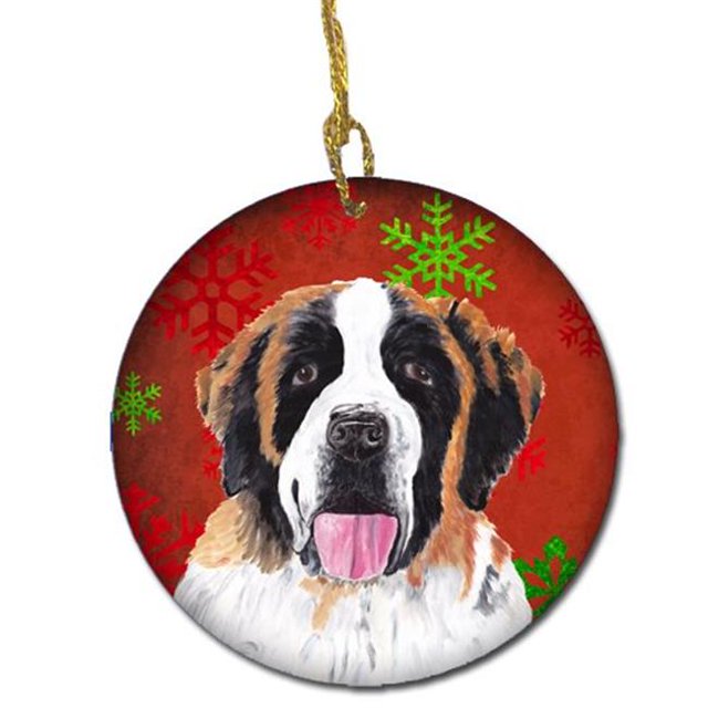 Saint Bernard Flocons de Neige Rouges Ornement en Céramique de Noël