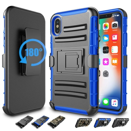 Njjex Phone Case Holster Belt Clip For 6.5  iPhone Xs Max Case  Njjex Shock Absorbing Locking Clip Defender Heavy Kickstand Carrying Armor Cases For iPhone Xs Max 6.5  2018 - Blue