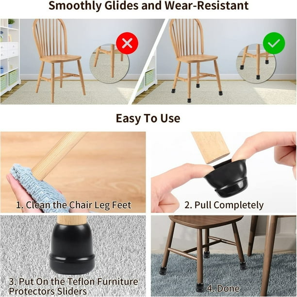 Ezprotekt 24 Pcs Chair Leg Sliders for Carpet Furniture Glides Chair Leg Caps Table Foot Protector Round Black Walmart Business Supplies