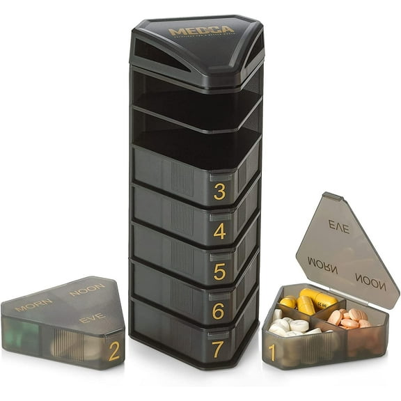 MEDca Stackable Moisture-Proof Weekly Pill Organizer - 7 Day Plastic Box
