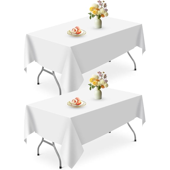 2 Pack White Table Cloth, Rectangle Tablecloth,58x102 in Tablecloths for 6 Foot Rectangle Tables,Wrinkle Resistant Washable Polyester Tablecloth,Table Covers for Wedding,Party,Dining (White)