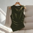 thumbnail image 5 of Mifsaly Womens Sleeveless Halter Neck Tops Elegant Asymmetric Ruched Tank Top Metal Ring Shoulder Pleated Cami Blouse Summer Party Going Out Shirts Army Green,L, 5 of 6