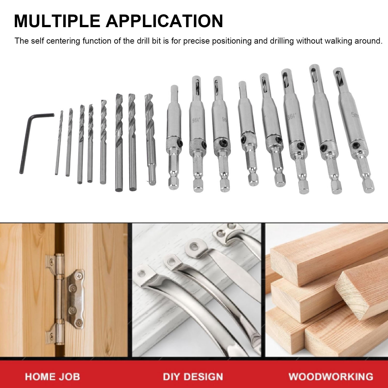 BIMZUC 17-Piece Self Centering Drill Bit Set High Speed Steel Hex Shank Hinge Tapper Core Tools for Woodworking Doors and Windows