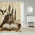 thumbnail image 2 of Old Castle Shower Curtains,Flying Owl Jungle Animal Reading Books Bathroom Curtains ,Starry Sky Balloons Retro Brown Waterproof Curtains,12 Hooks Suits,72"W x 84"L, 2 of 5