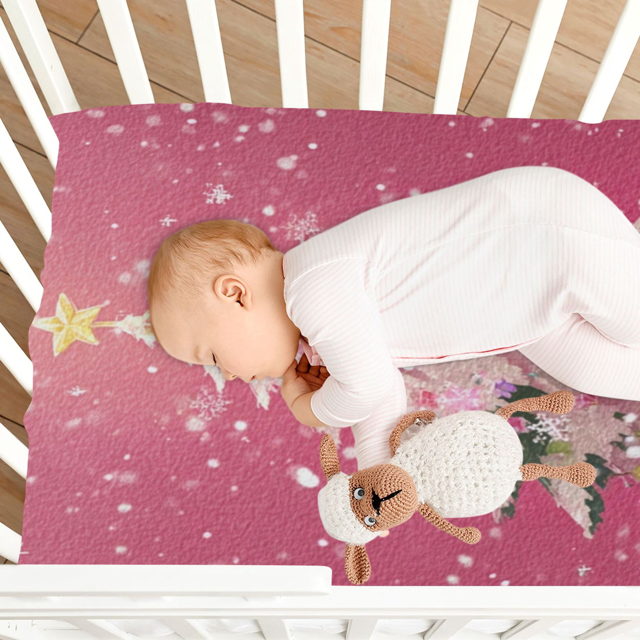 Baby Essentials 52”x 28”- Standard Cotton-like Modal Elastic- Twinkling Falling Snowflakes Design Crib Sheets for Newborns and Toddlers