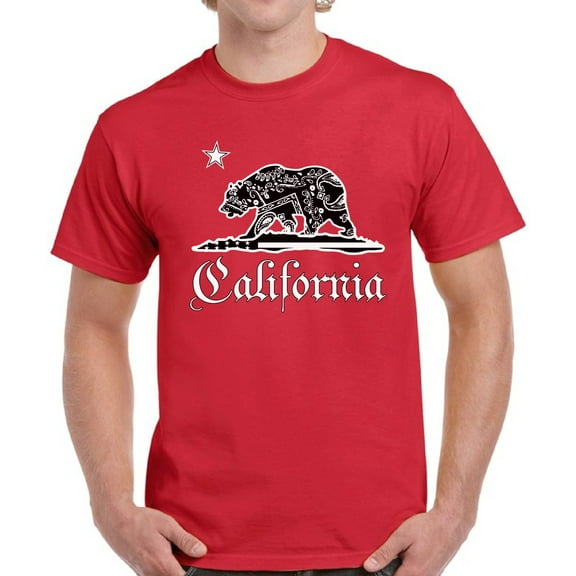 California Bandana Bear T-Shirt for Men - S M L XL 2XL 3XL 4XL 5XL USA State Graphic Tee - California Clothes Collection Funny Cali Gift for Men
