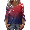 thumbnail image 4 of 3/4 Sleeve V Neck Patriotic Blouses for Women, American Flag Stars and Stripes Print Loose Tee Tops for Independence Memorial Day, 4 of 6