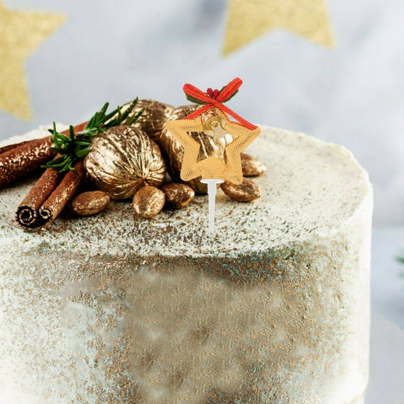 MLINS Golden Plastic Christmas Cake Toppers with Star Shape for Holiday Cake Decor and Party Supplies 50 Pieces