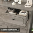 thumbnail image 2 of Homfa 6 Drawer Bedroom Dresser, Farmhouse Wood Storage Drawer Chest Cabinet for Living Room Entryway, Gray, 2 of 7