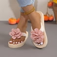 thumbnail image 4 of Rokment Flower Platform Flip Flops for Women Beach Boho Comfortale Chunky Mid Heel Memory Foam Slip on Dress Sandals Waterproof Quick-Dry Slides Slippers Indoor Outdoor Red Size 10.5, 4 of 8