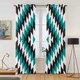 thumbnail image 2 of Turquoise Aztec Kitchen Curtains 84 Inch Length, Black White Southwest Vintage Geometric Grommet Top Bedroom Living Room Curtains, Light Filtering Cafe Curtain Drapes 2 Panels Set 84''x84'', 2 of 9