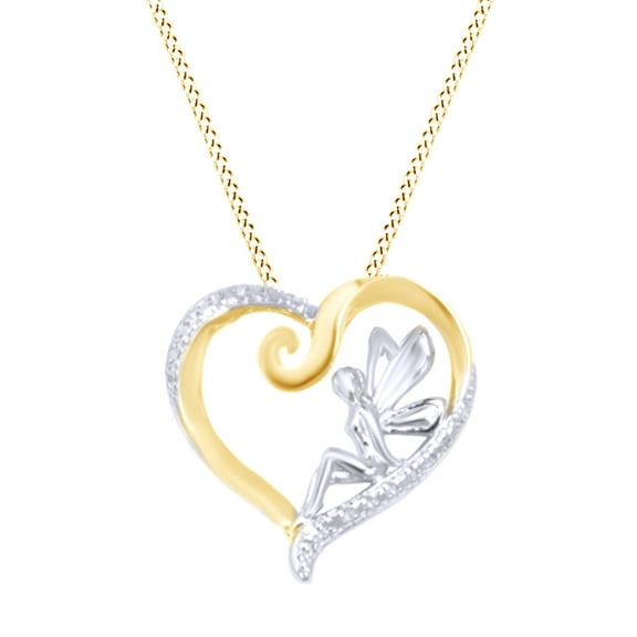 AFFY Natural Diamond Fairy in Heart Pendant Necklace in 14K Yellow Gold Over Sterling Silver