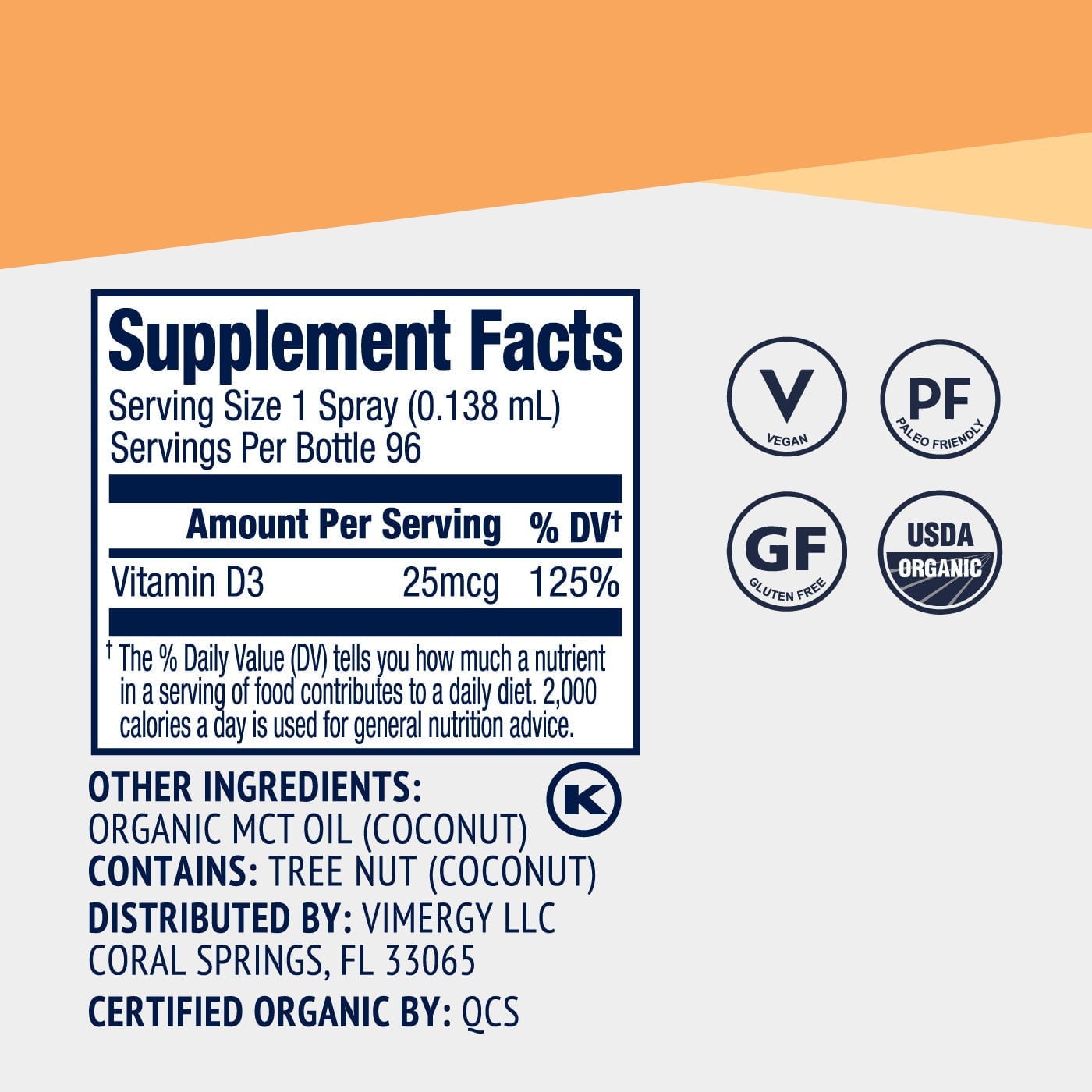 VIMERGY USDA Organic Vegan Vitamin D3 Extract, 96 Servings
