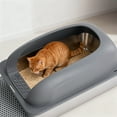thumbnail image 4 of MeWang Stainless Steel Cat Litter Box with High Sides, Large Open Litter Box for Cats, Anti-Leak Design, Odor Resistant, Easy-Clean Metal Litter Pan with Scoop and Litter Mat, Dark Gray, 4 of 7