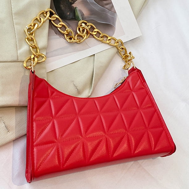 Bolsa De Hombro Bolso bandolera para mujer Bolso informal con textura de cadena acolchada para mujer (rojo) Tmvgtek Para Estrenar