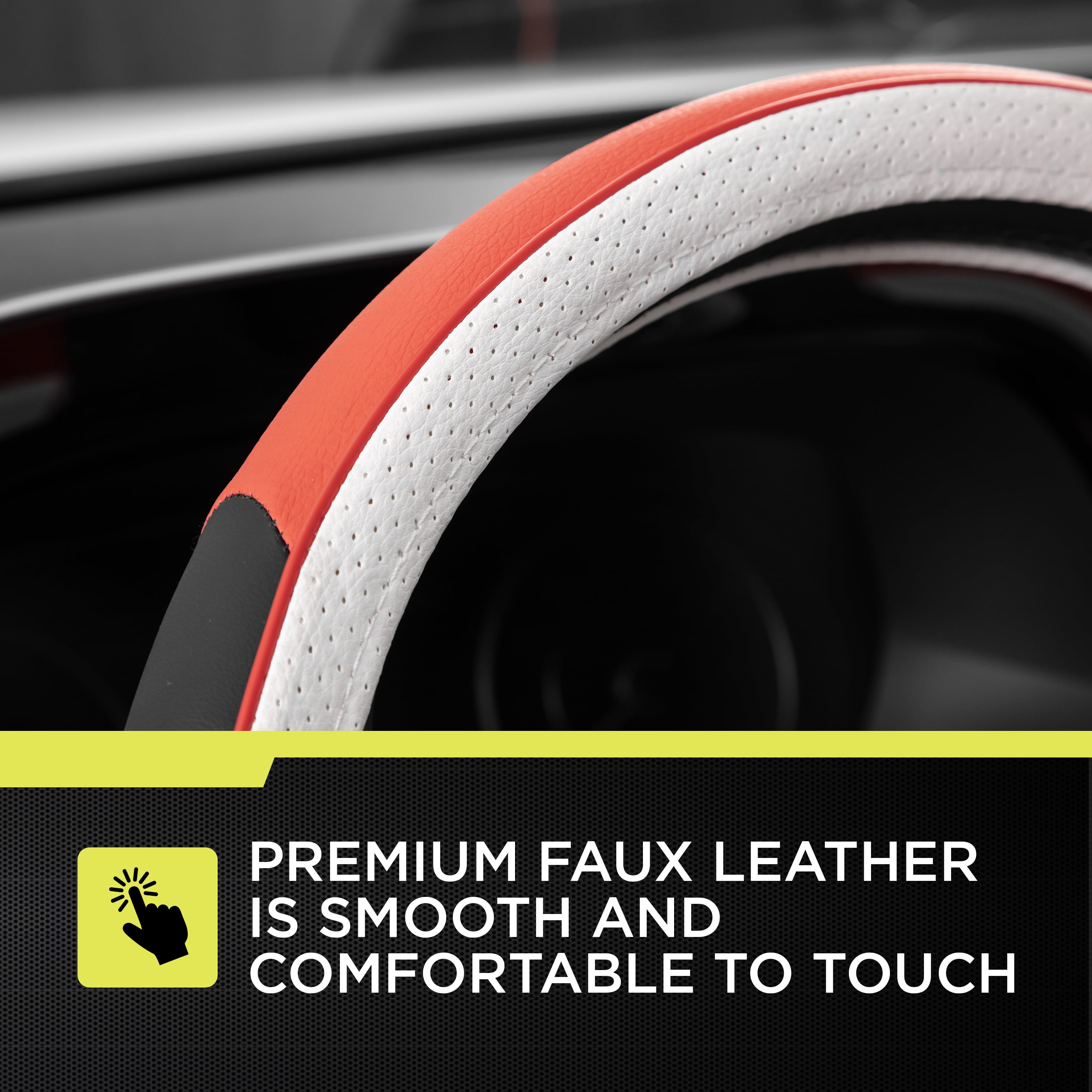 Auto Drive Sport Red Faux Leather Universal Steering Wheel Cover
