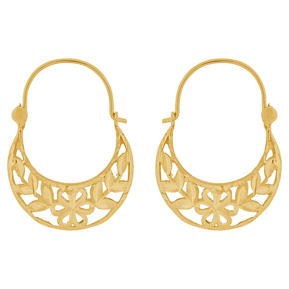 Solid 14K Yellow Gold Flower Basket Earrings