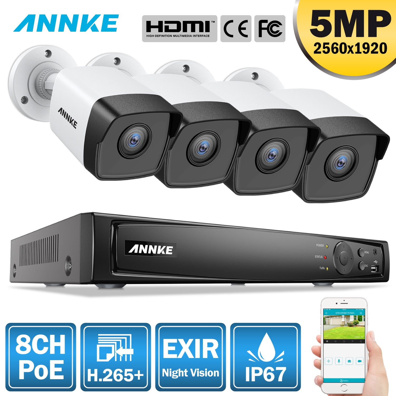 ANNKE 8 Channel Ultra 4K NVR H.265+ 5 Megapixel IP PoE Security Camera