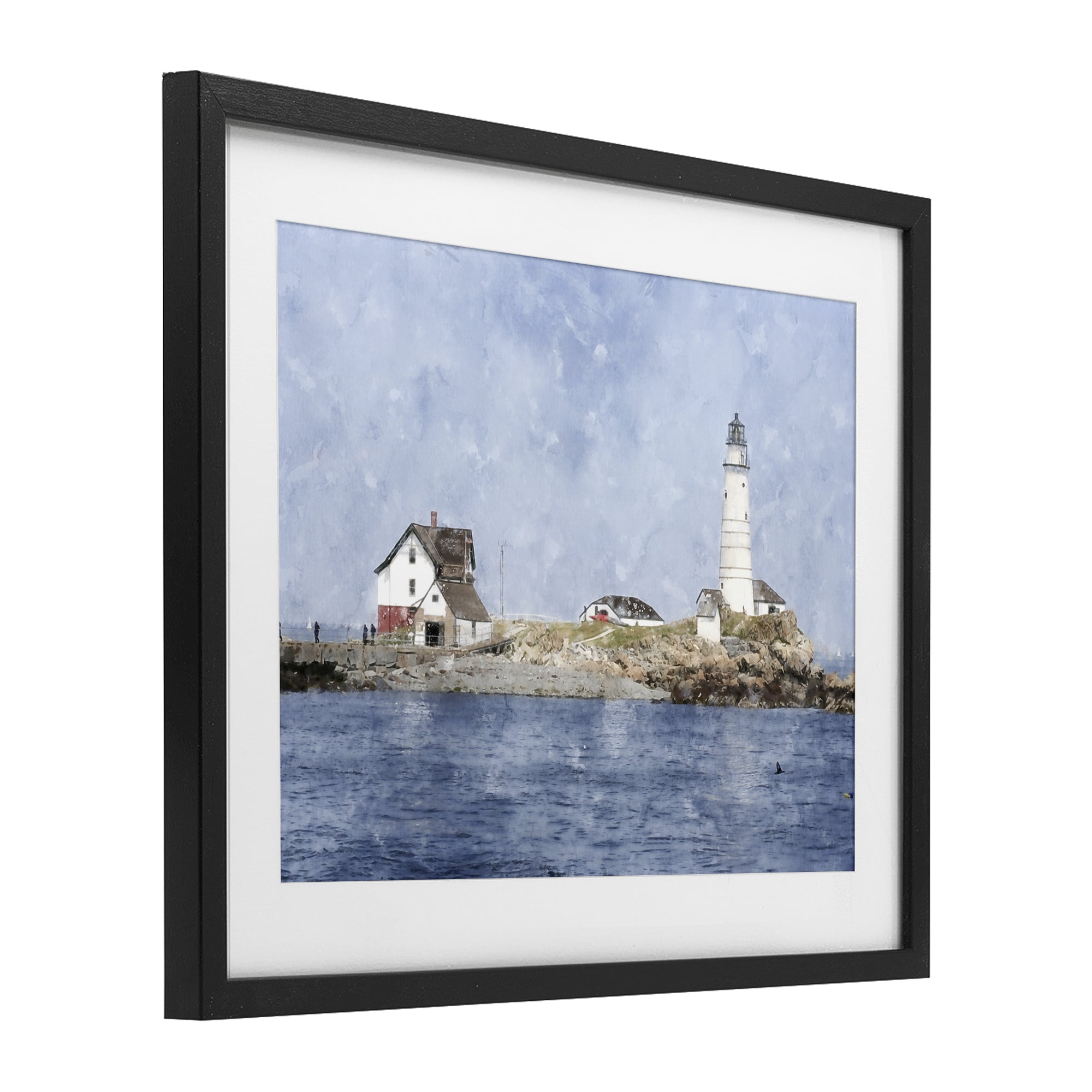 Stupell Industries Picturesque Lighthouse Island Black Framed Print Under Glass, design by Kim Curinga