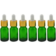 6 Pcs Green Glass Bottles with Dropper Pipettes Empty Silicone Bulb Aromatherapy Bottle Refillable Container Perfume Makeup Essential Oil Bottle 15ML