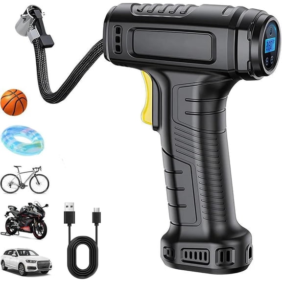 Portable Cordless Air Compressor with Digital Display, 150 PSI Car Tires Air Pump with LED Lights & Pressure Gauge, Auto-Stop, Tire Inflator Mini Bike Pump for Auto, Motorcycles, Bikes, Balls