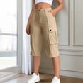 thumbnail image 7 of Women's Cargo Bermuda Shorts with Utility Pockets - Mid-Waist Zipper Fly Casual Capri Pants, Loose Fit Cotton-Blend Walking Shorts for Summer Khaki XXL, 7 of 7