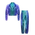 thumbnail image 4 of Zaldita Kids Girls 2 Piece Holographic Street Jazz Hip Hop Modern Dance Outfit Flap Pocket Zip Up Jacket with Pants Set Blue 14, 4 of 7