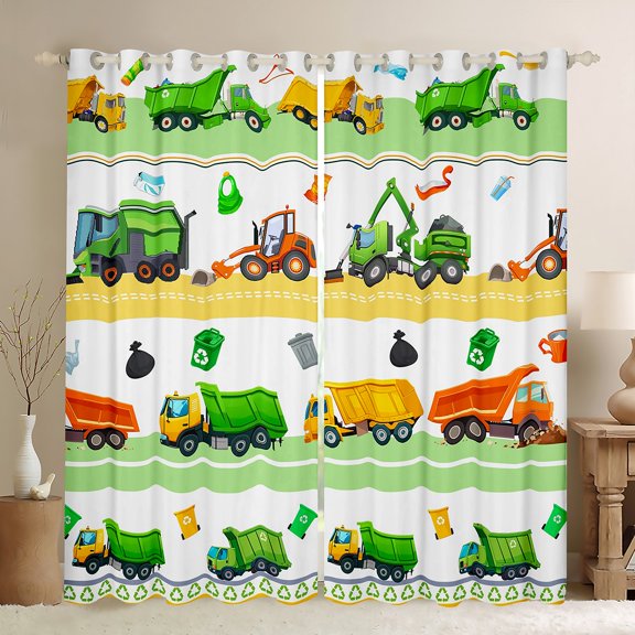 Castle Fairy Boys Girls Kawaii Garbage Truck Curtains Pack of 2 (42x84 Each),Construction Vehicles Curtains Blackout,Cartoon Car Bedroom Curtains,Breathable Home Decor