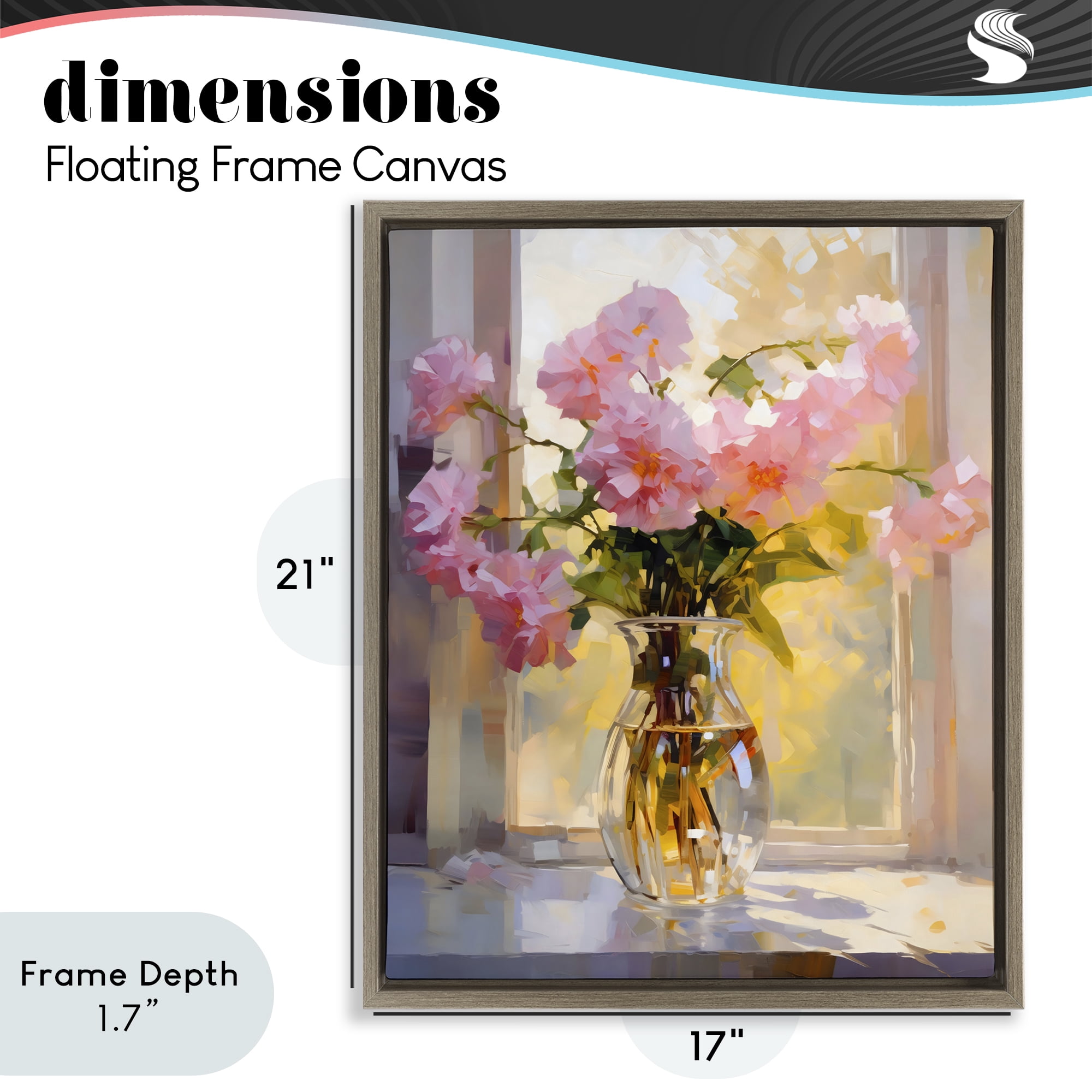 Stupell Industries Pink Flowers in Sunlit Vase Brown Framed Floater Canvas Wall Art, design by Creative Studio