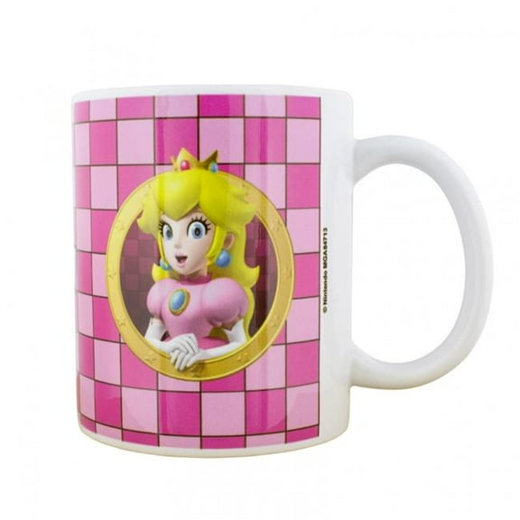 Super Mario Bros 884428 Bros Princess Peach Checkered 11 oz Ceramic Mug