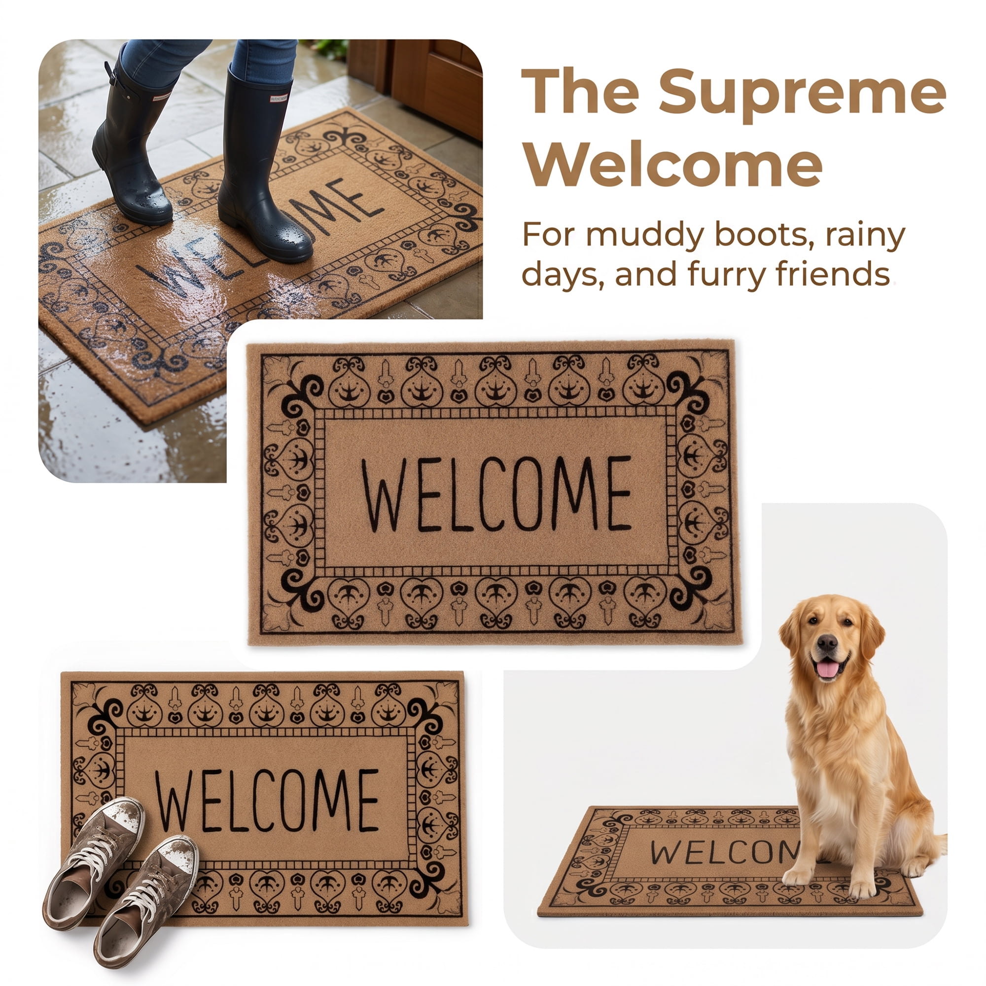 Unique Bargains Natural Coir Non-Slip Backing Waterproof Doormat Brown Letter 32" x 20"
