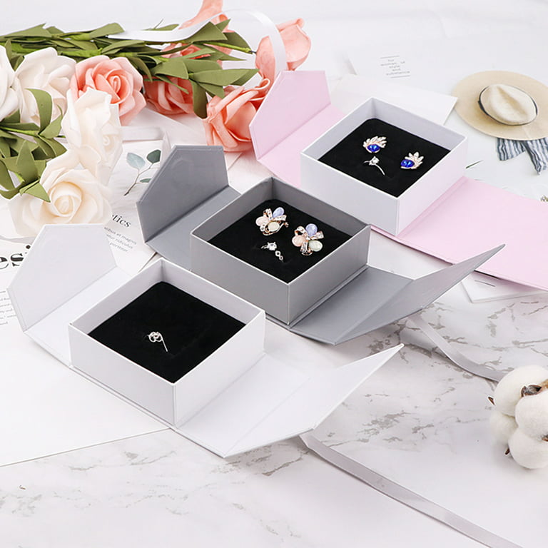 Yesbay 3 Pcs Small Square Ring Earring Bracelet Necklace Box ,Cardboard  Jewelry Gift Boxes Grey