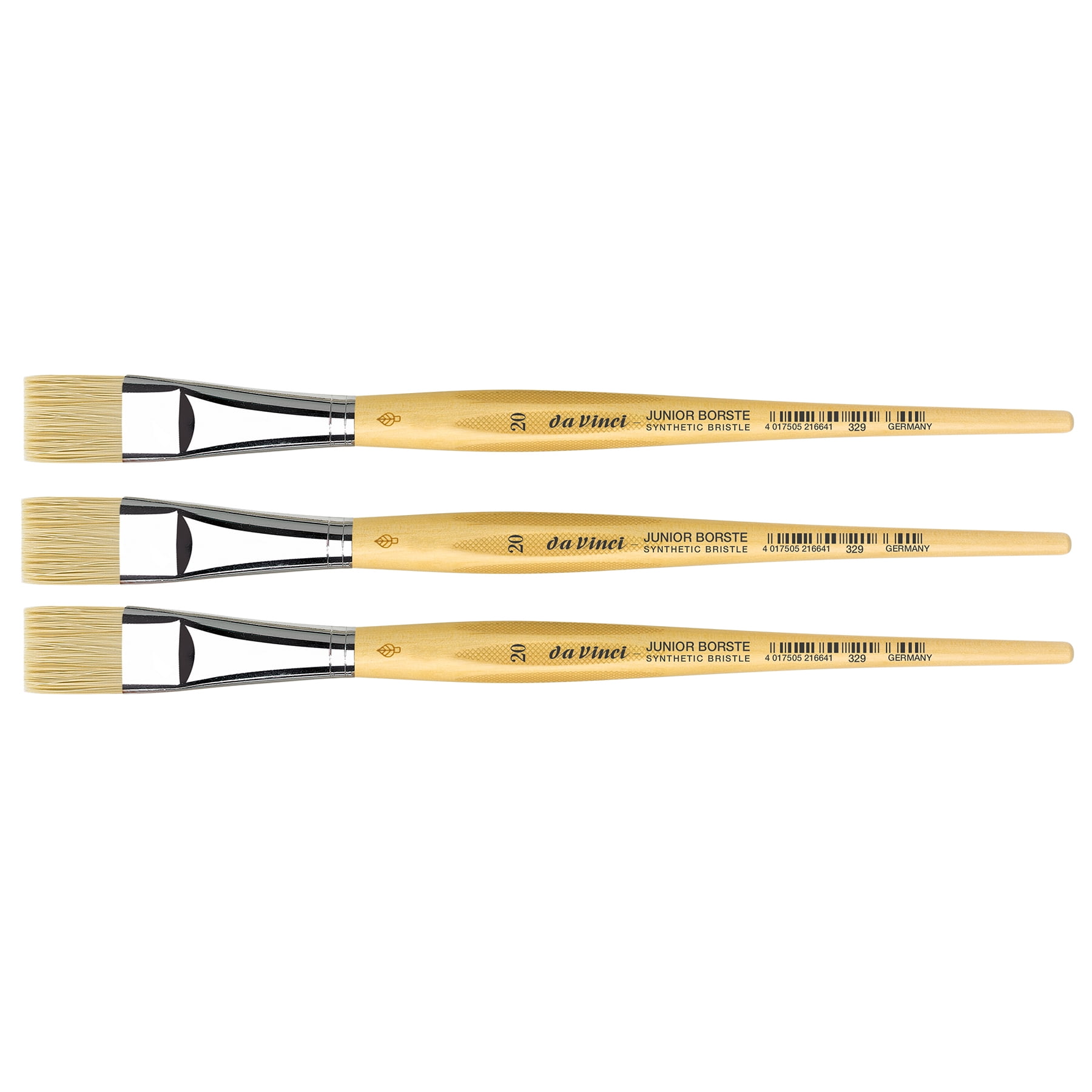 da Vinci JUNIOR BORSTE Synthetic Student Brush, Synthetic, Tempera, Flat, Series 329, Size 20, Pack of 3