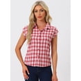 thumbnail image 2 of DARING DIVA Women's Summer Plaid Short Sleeves Button Down Shirts M Red Plaid, 2 of 6