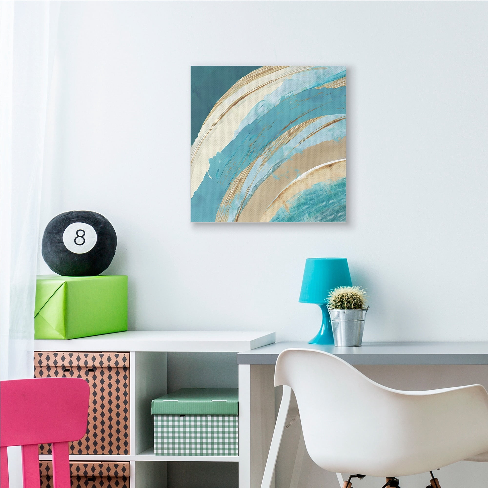 Blue Wave Rainbow Abstract Blue Beige Arches Abstract Gallery-Wrapped Canvas Print Wall Art, 17x17
