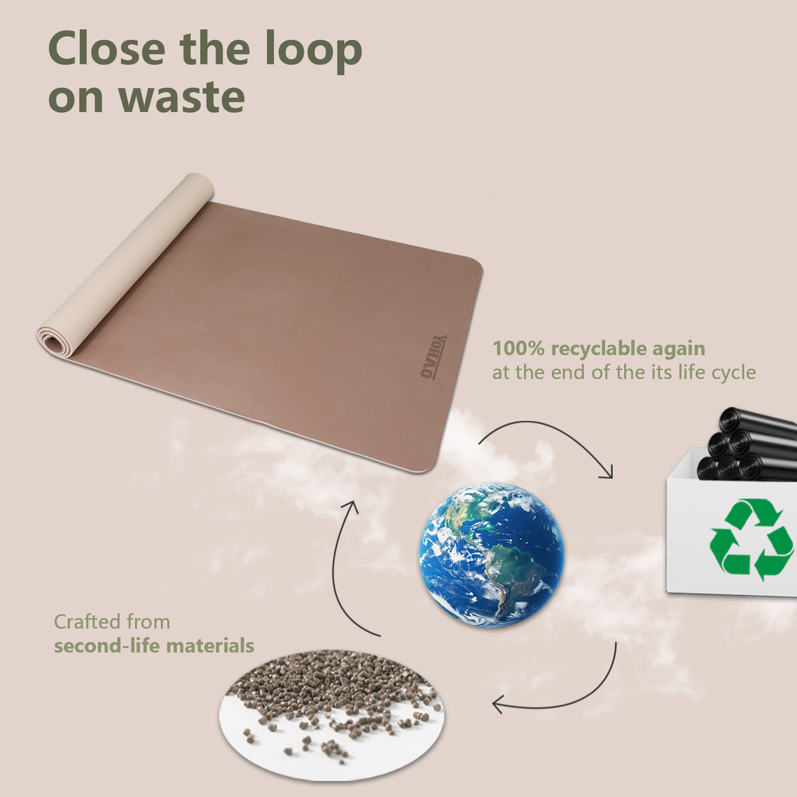 YOHAO Yoga Mat Wide 32",Non Slip,Eco-friendly,Durable Non-Toxic for Gym Exercise,Pilates and Full-Body Workout(Brown+Apricot)