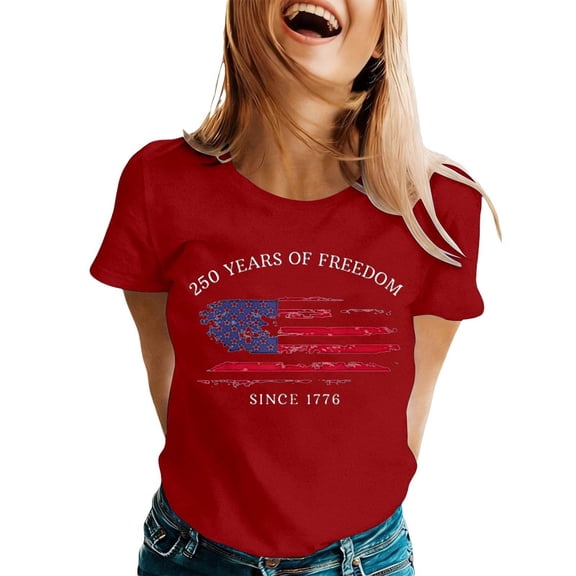 MuXiKeJi Clothes 250th Anniversary USA Shirts Womens United States 250th Anniversary T-Shirt America Flag Freedom Grace Graphic Tops